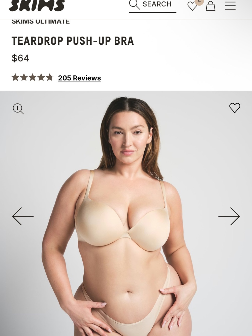 SKIMS Teardrop Push-Up Bra — Nude Beige